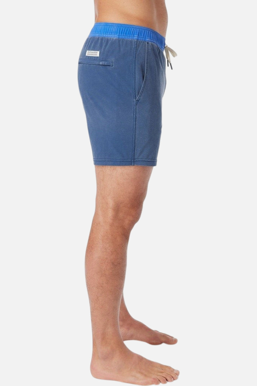 Fair Harbor Bungalow Swim Trunks in Navy Azul Block – side view