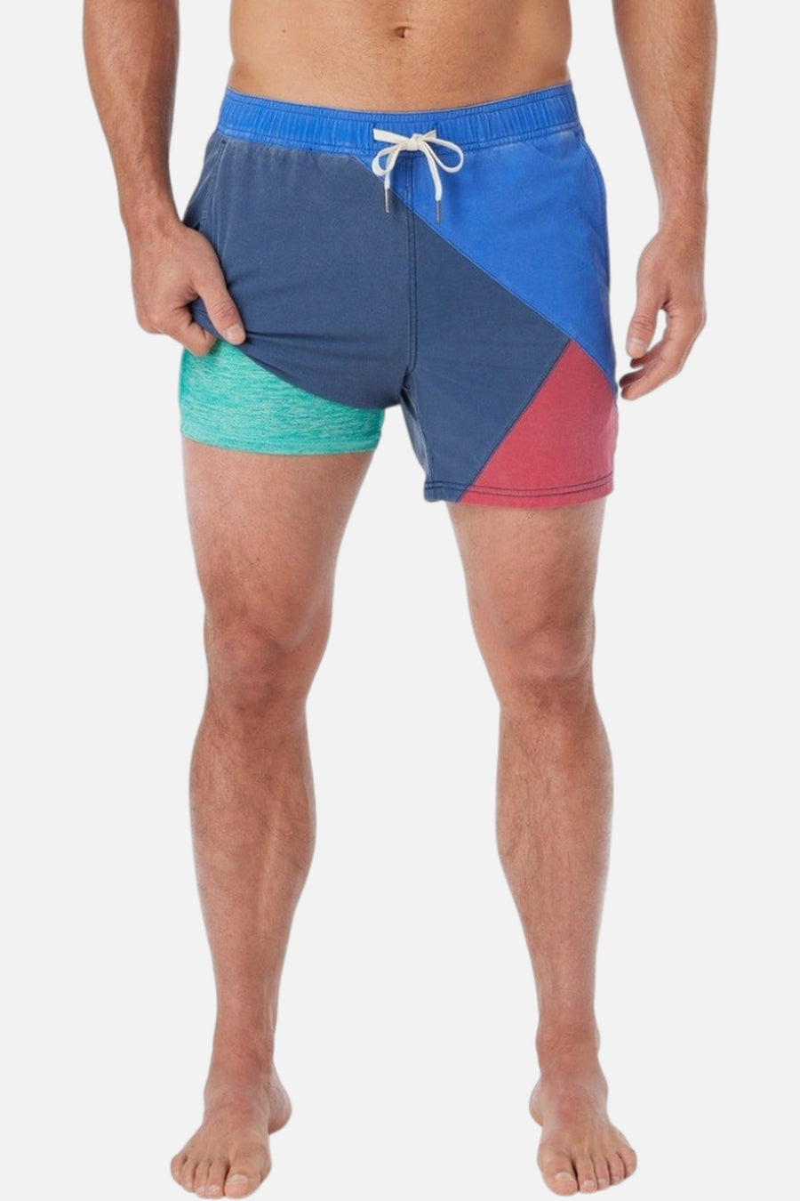 Fair Harbor Bungalow Swim Trunks in Navy Azul Block – side view