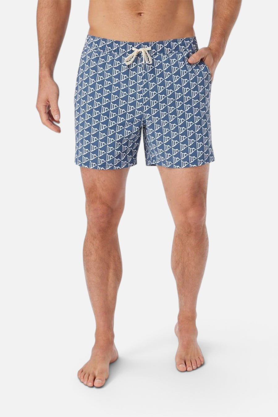 Fair Harbor Bungalow Swim Trunks in Navy Windy Flags – back view