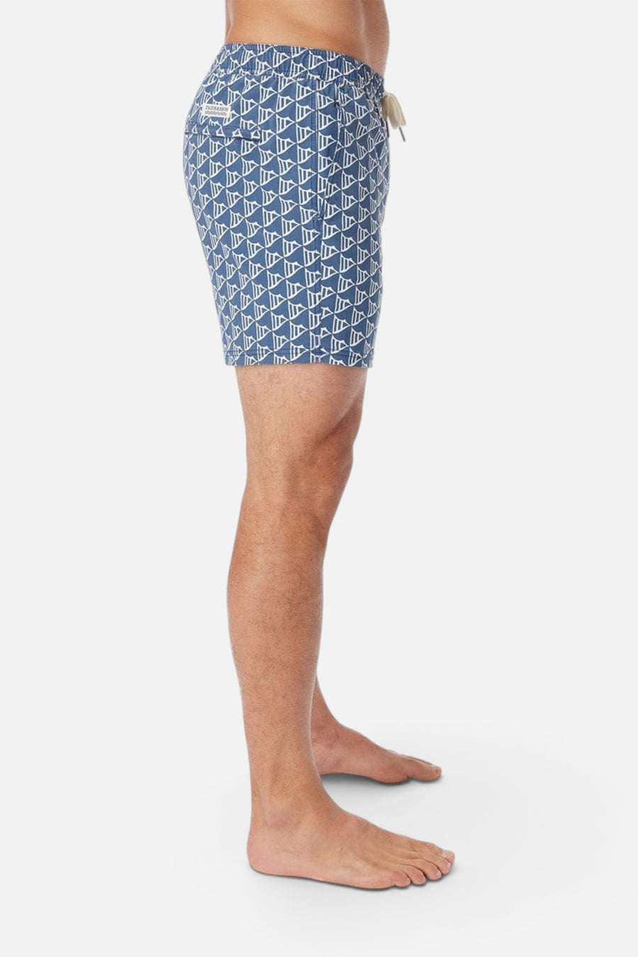 Fair Harbor Bungalow Swim Trunks in Navy Windy Flags – detail