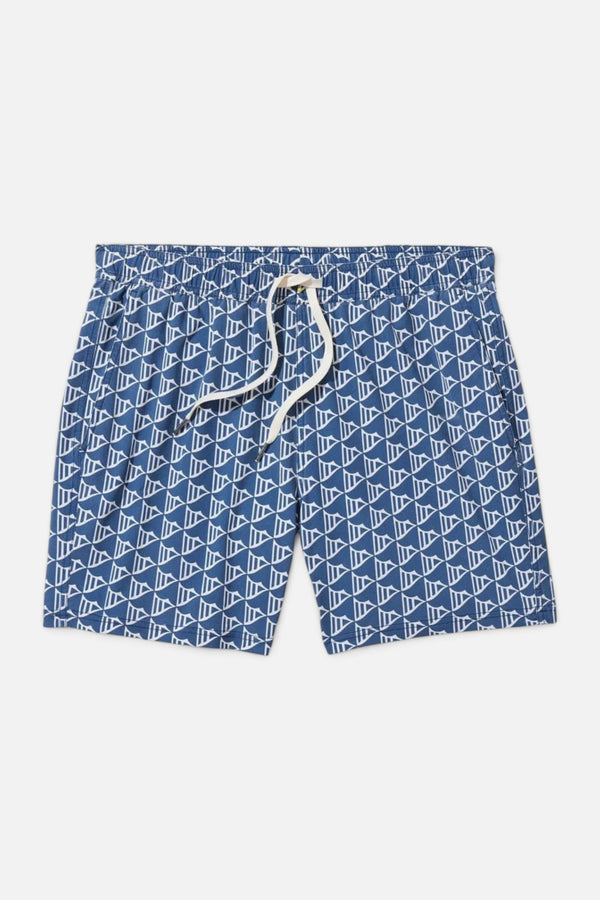 Fair Harbor Bungalow Swim Trunks in Navy Windy Flags
