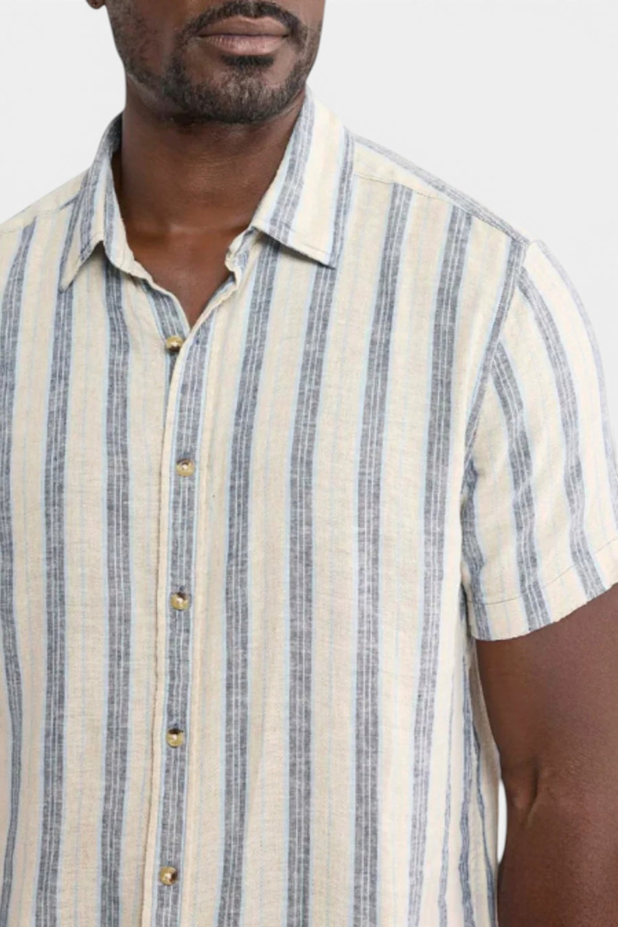 Fair Harbor Oasis Textured Shirt in Sea Blue Stripe – back view