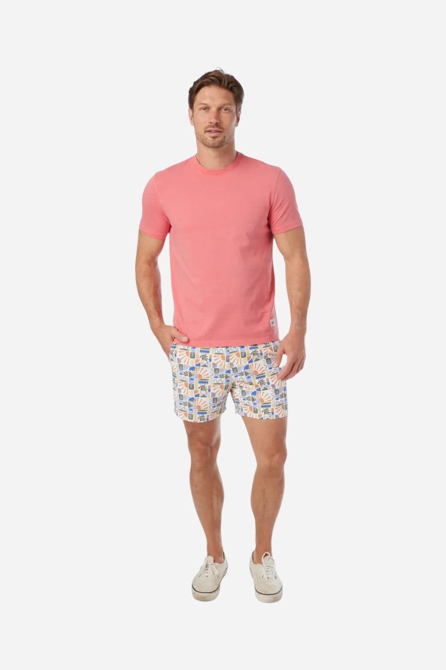 Fair Harbor Saltaire Tee in Coral – flat lay