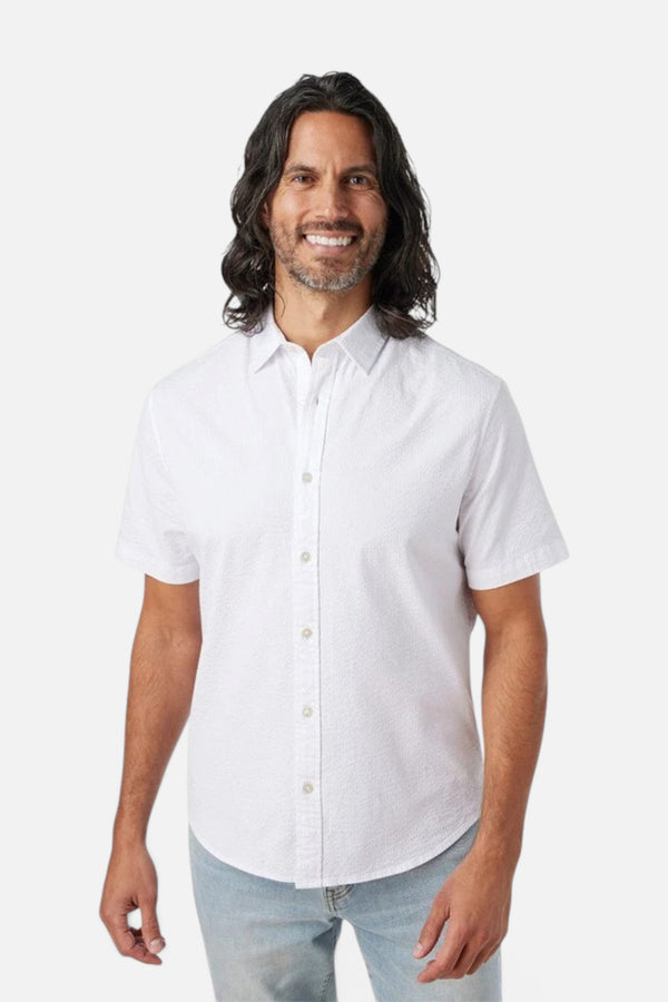 Fair Harbor Seersucker Short Sleeve Shirt in White