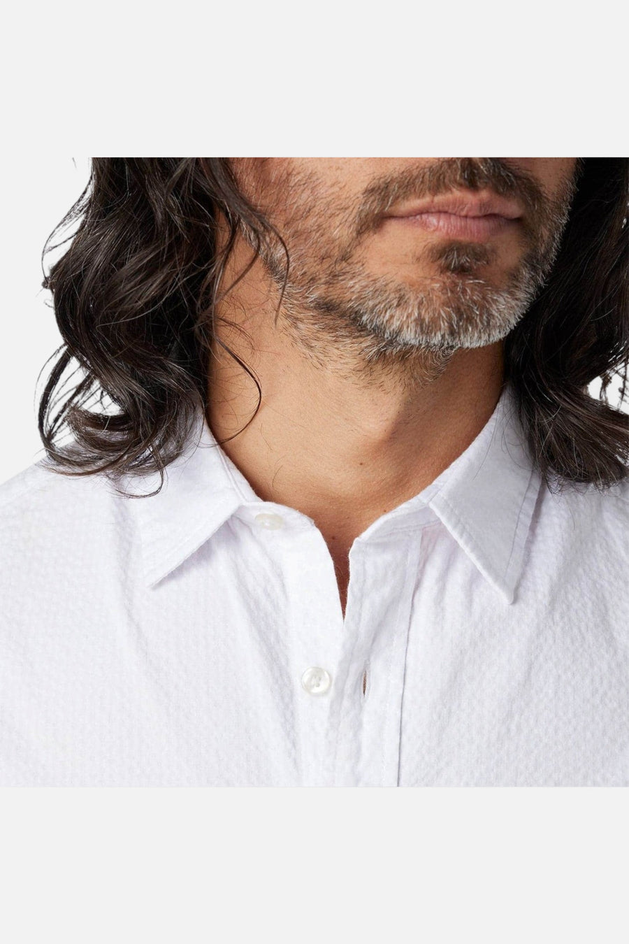 Fair Harbor Seersucker Short Sleeve Shirt in White – side view