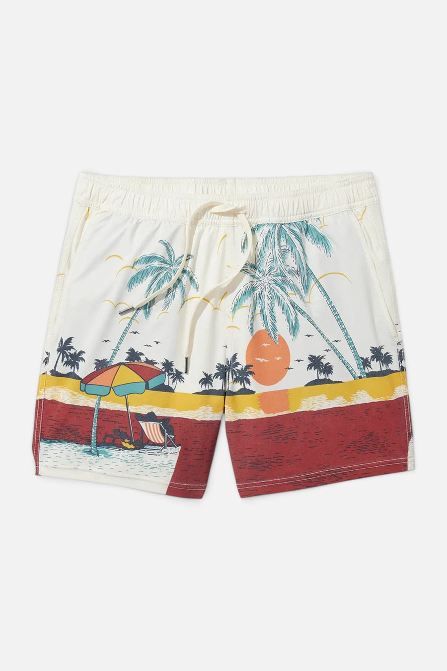Fair Harbor The Bungalow Swim Trunk in Beach Sunset – flat lay
