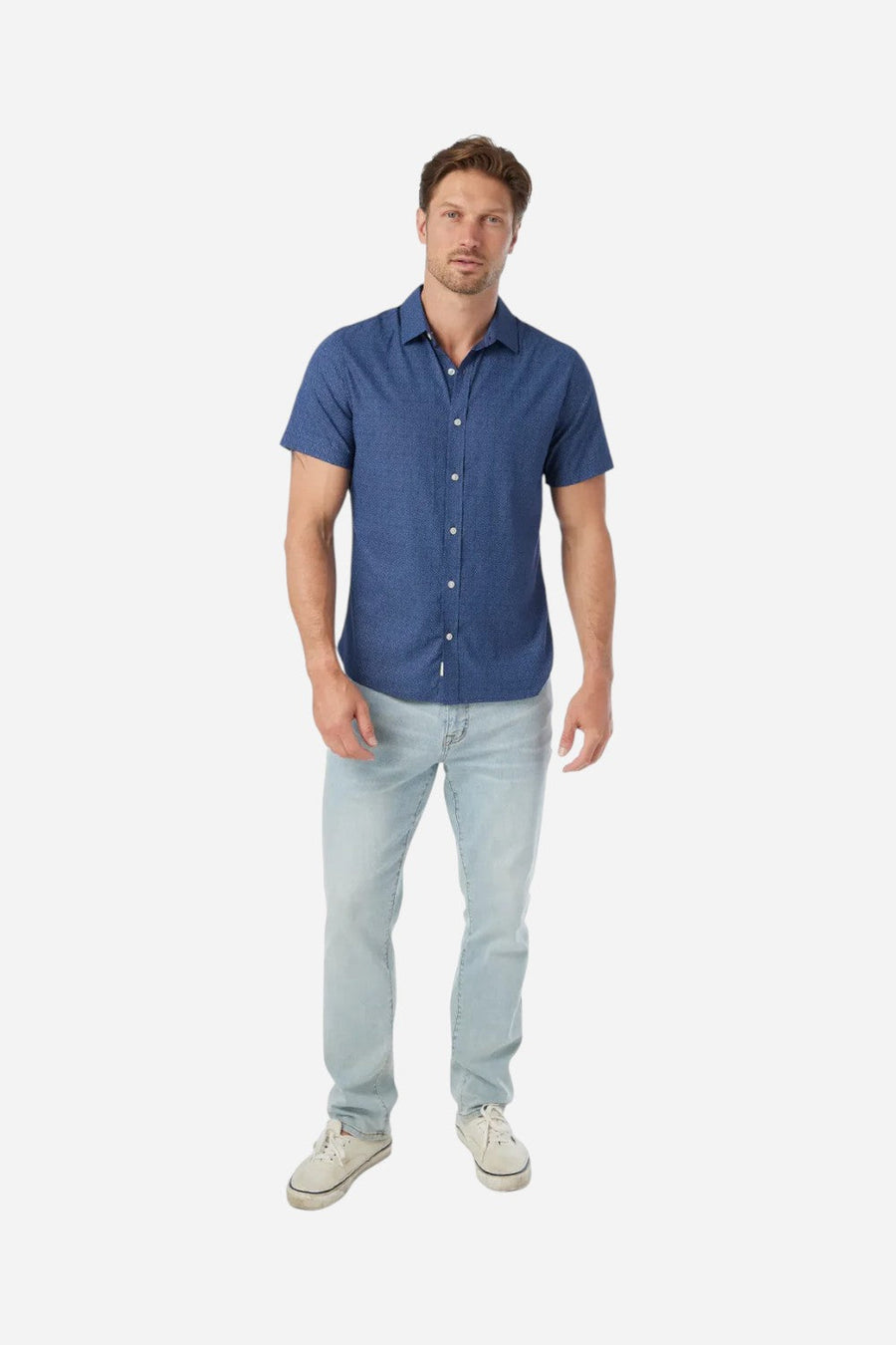 Fair Harbor Windward Shirt in Navy Shibori – flat lay