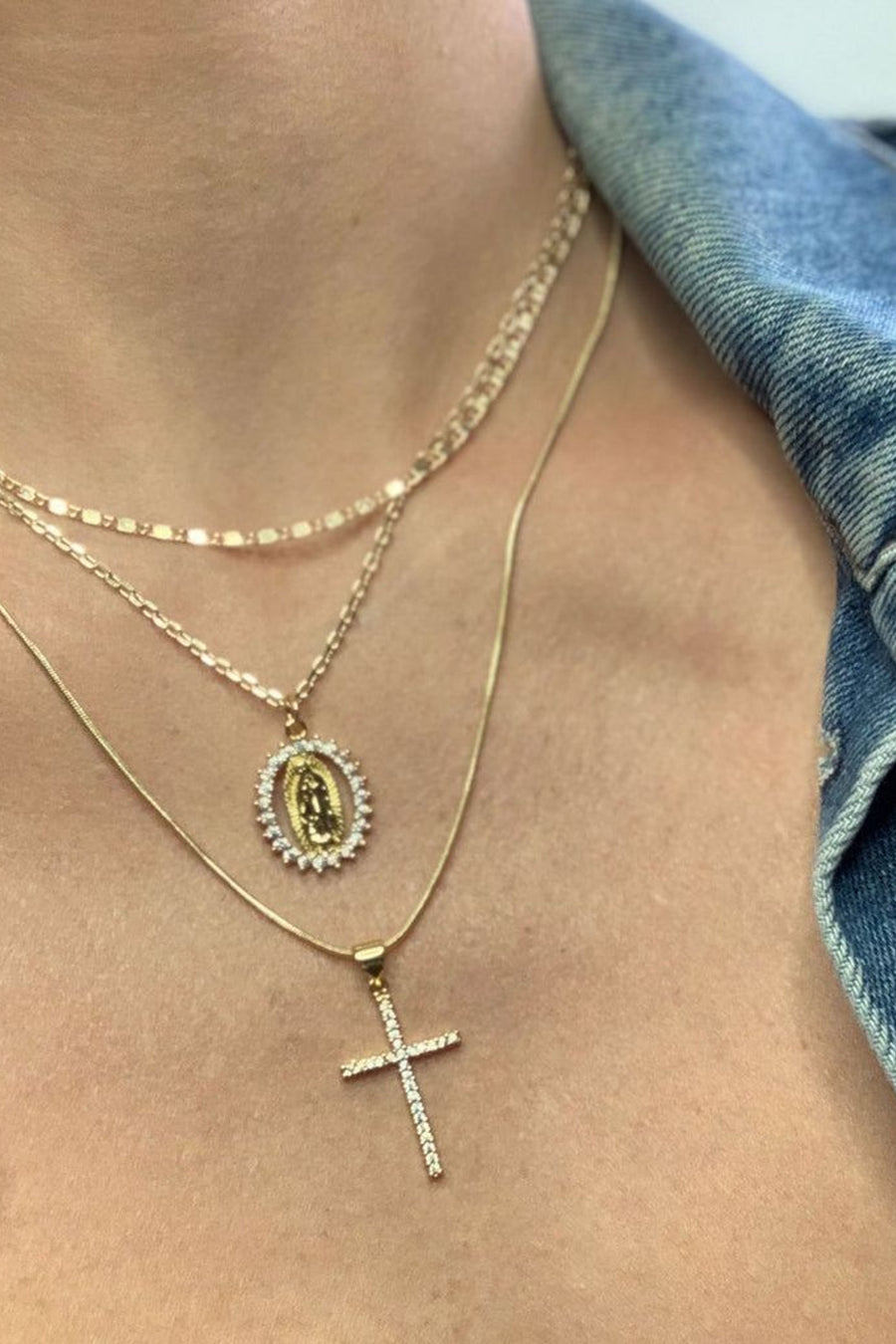 Farrah B 3 Layer Seeker Necklace Religious – back view