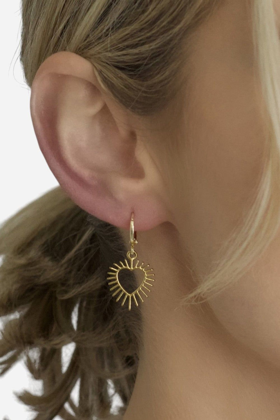 Farrah B Ablaze Heart Huggies Earrings in Gold – back view