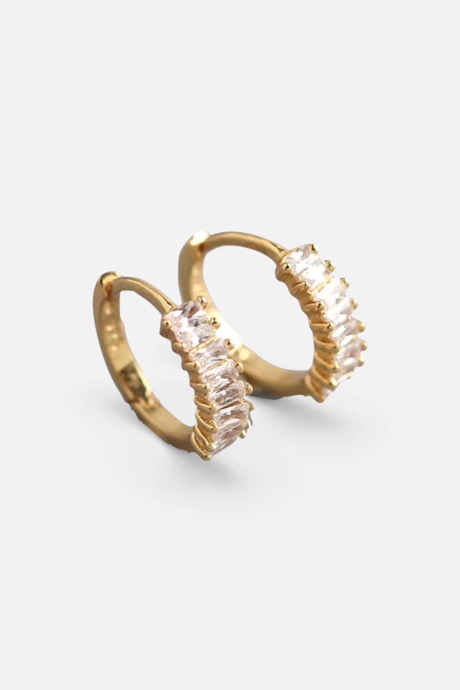 Farrah B Baguette Huggie Hoop Earrings in Gold – front view