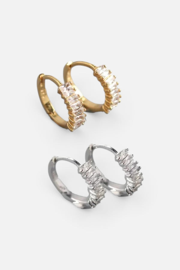 Farrah B Baguette Huggie Hoop Earrings in Silver
