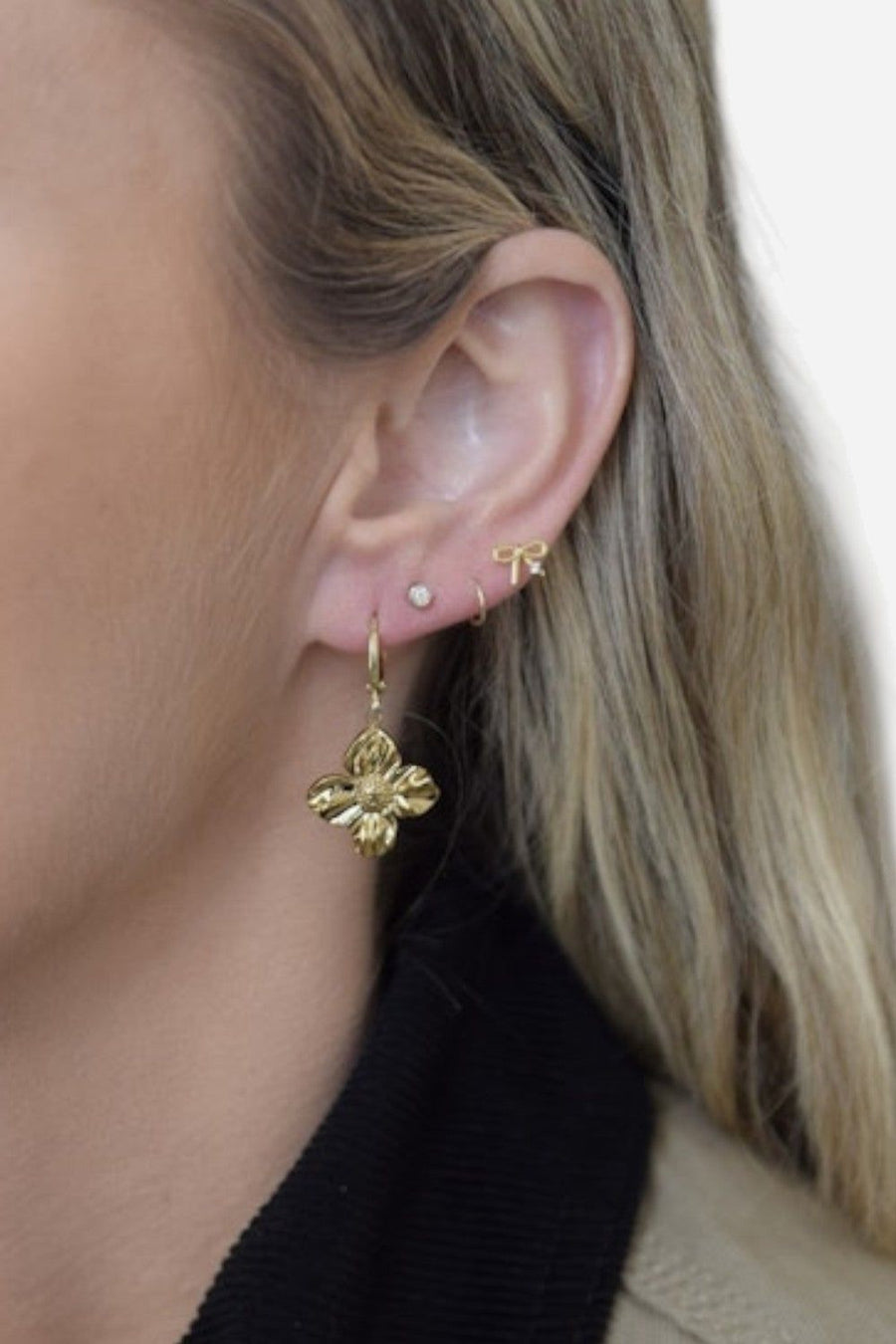 Farrah B Best Bud Huggie Hoop Earrings – side view