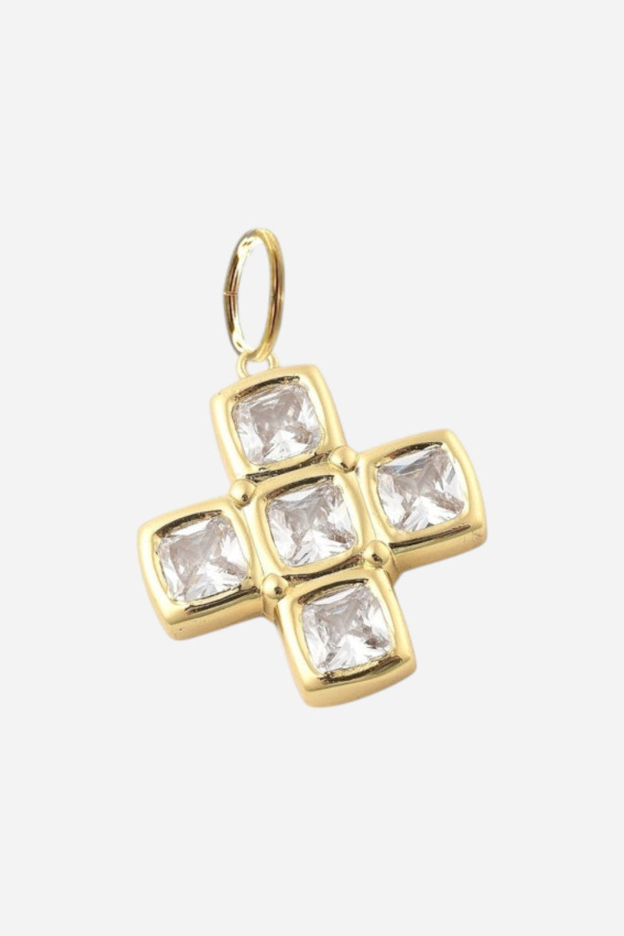 Farrah B Clear Cubed Cross Charm – front view
