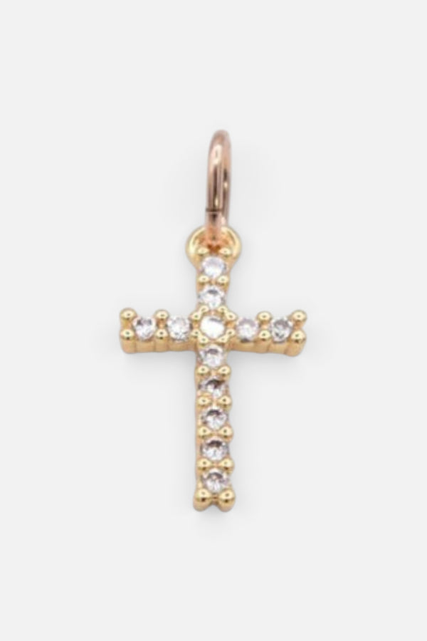 Farrah B Clear Pave Cross Charm in Gold