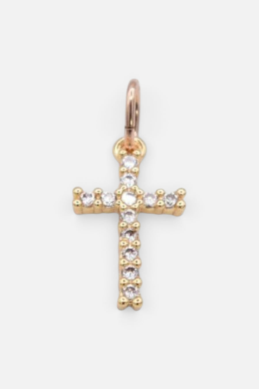 Farrah B Clear Pave Cross Charm in Gold – front view