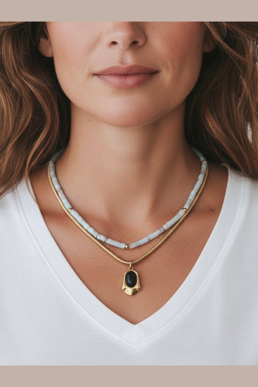 Farrah B Color Me Happy Necklace in Turquoise – on model