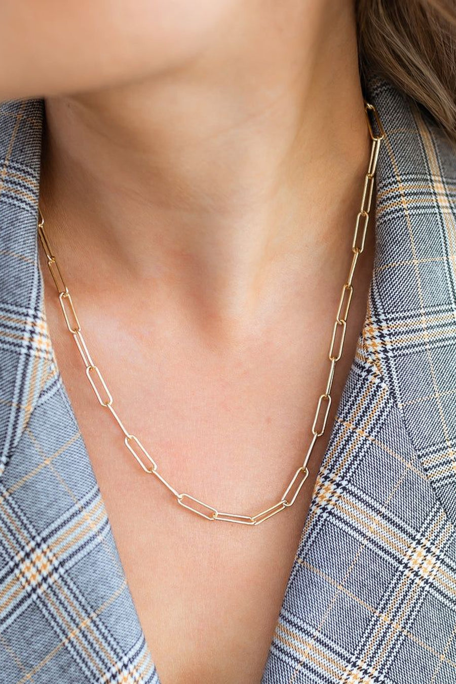 Farrah B Eden Paperclip Chain Necklace in Gold – back view