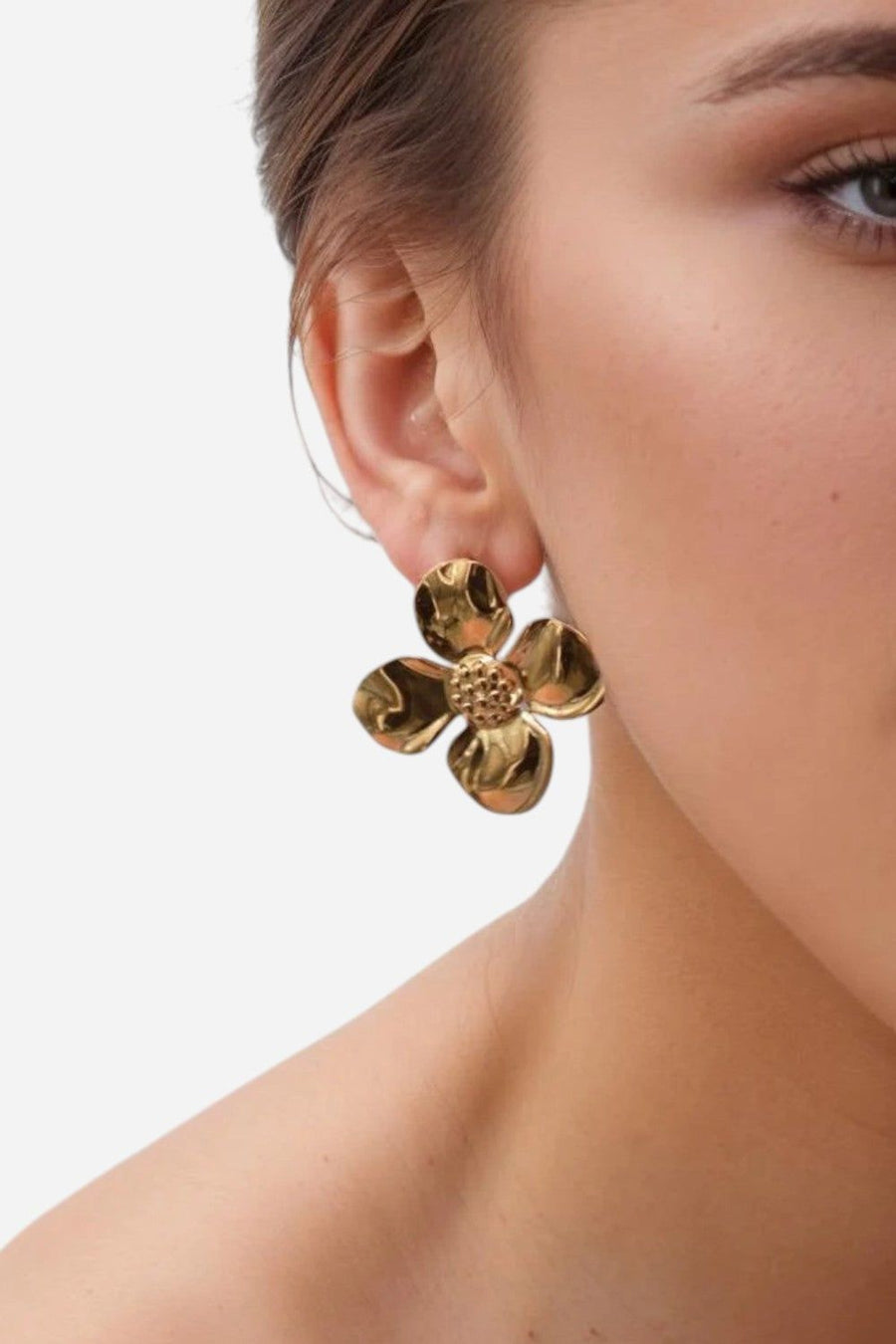 Farrah B Flower Power Earrings - Gold – back view