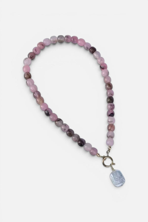 Farrah B Front Row Beaded Necklace in Pink and Pearl
