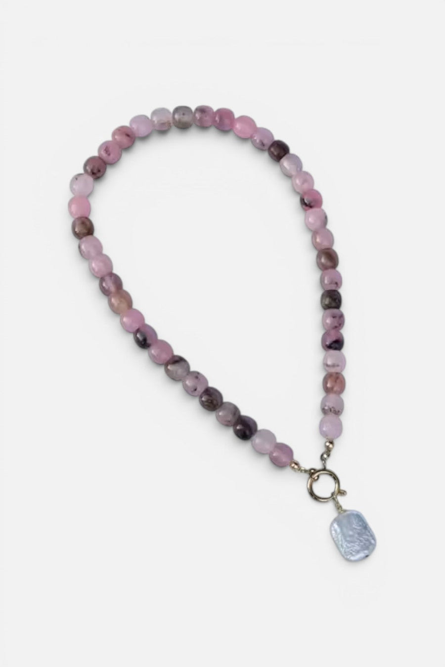 Farrah B Front Row Beaded Necklace in Pink and Pearl – front view