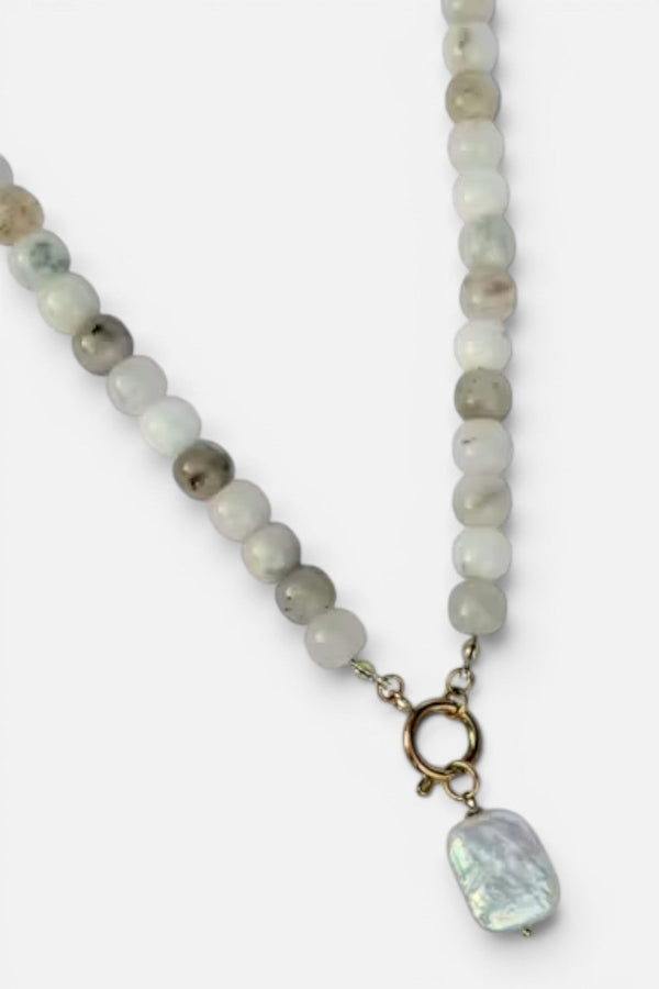 Farrah B Front Row Beaded Necklace in White and Pearl