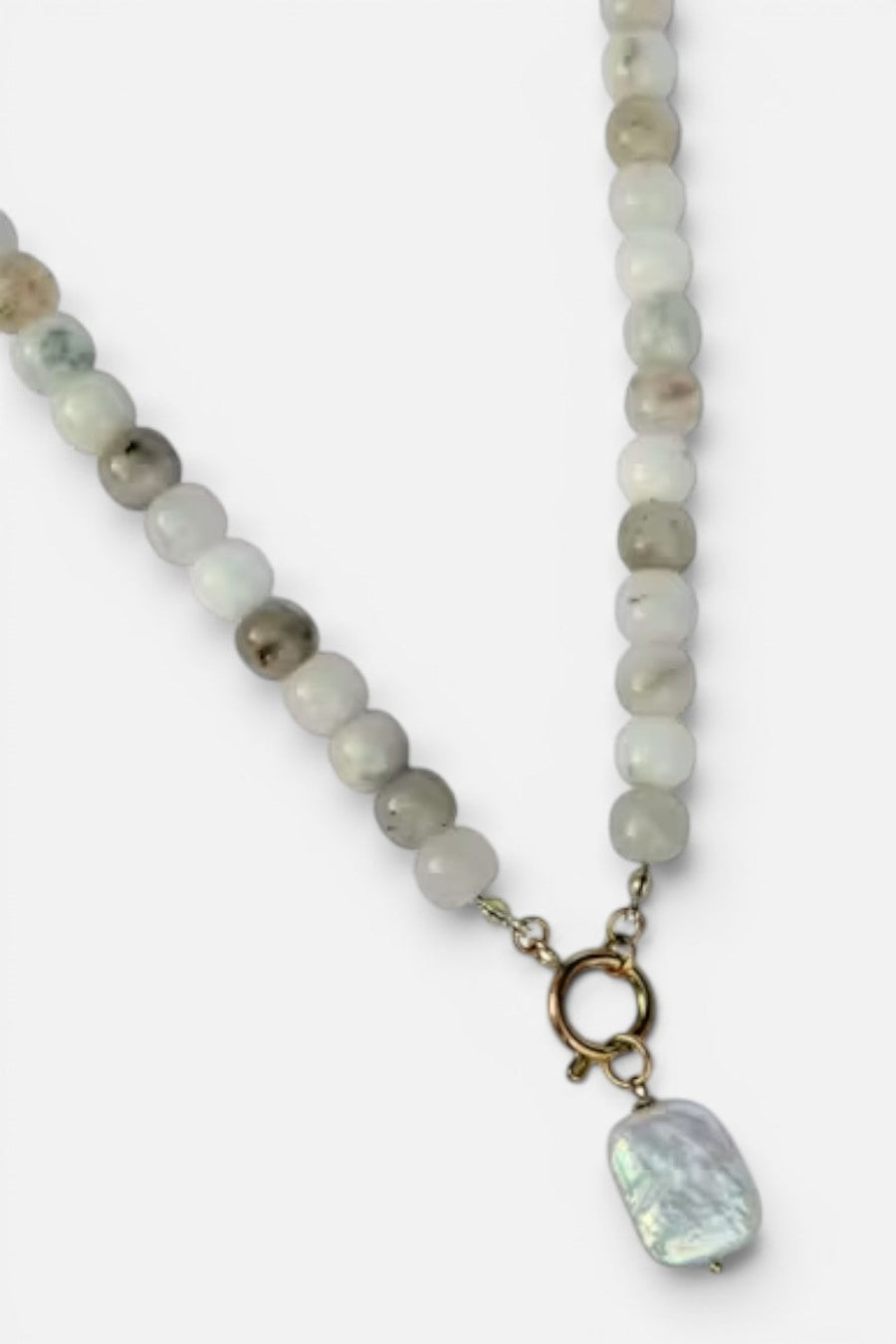 Farrah B Front Row Beaded Necklace in White and Pearl – front view
