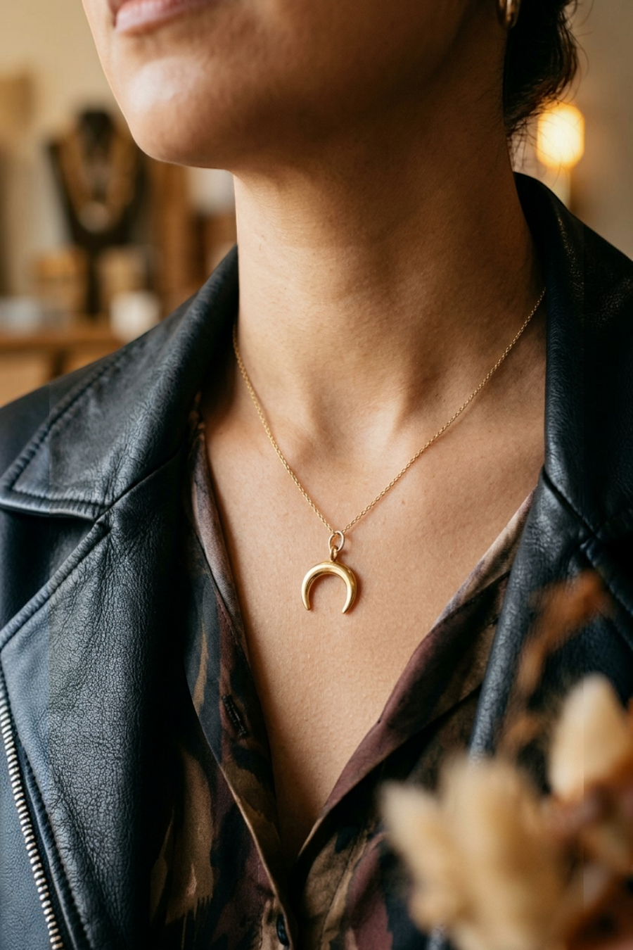 Farrah B Gold Crescent Moon Charm – back view