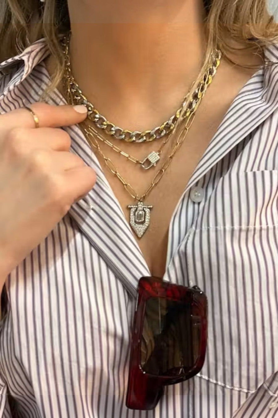 Farrah B Hook Up Necklace in Mixed Metal – side view