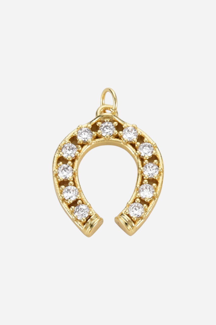 Farrah B Horseshoe Stone Charm Clear/Gold – front view