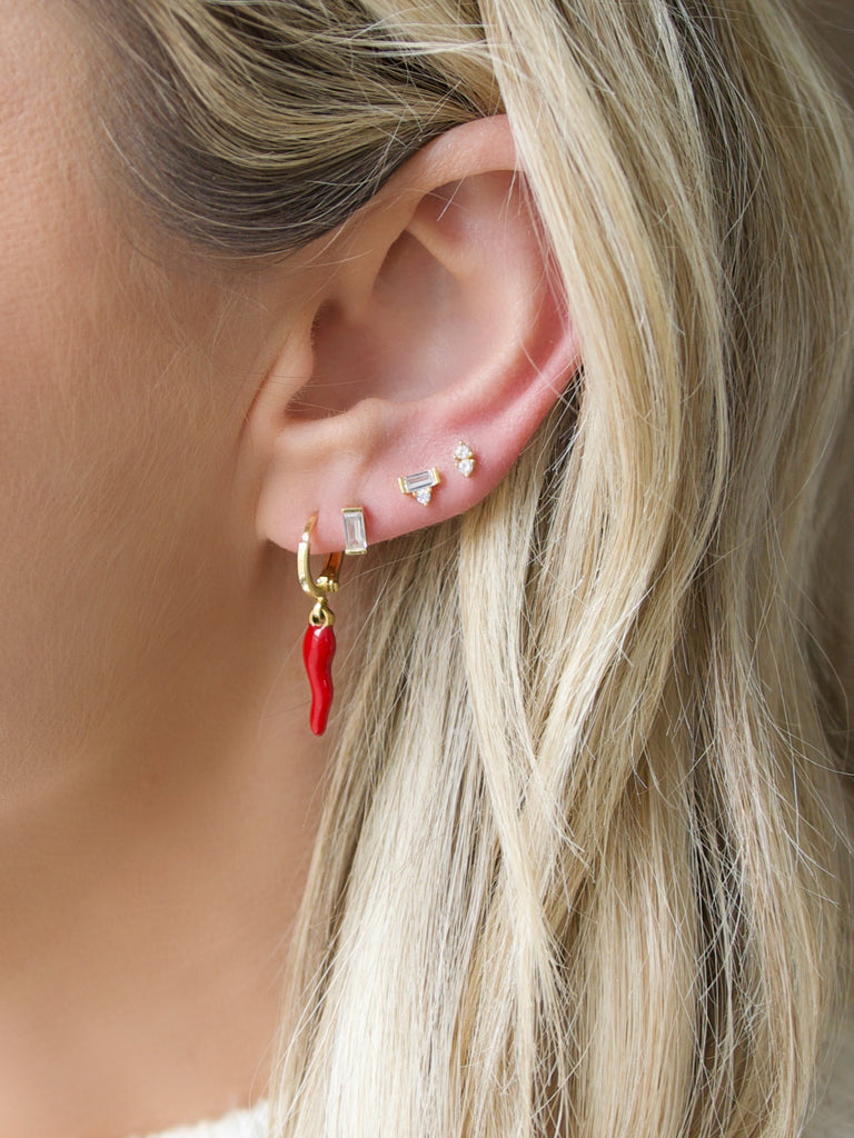Farrah B Hot Stuff Pepper Huggies Earrings in Gold – back view