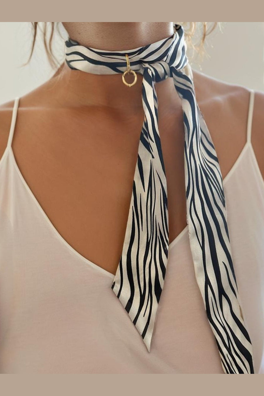 Farrah B Open Road Skinny Phone and Neck Scarf in Zebra – on model