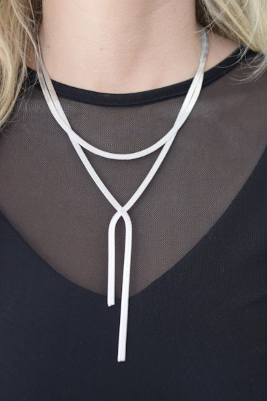 Farrah B Parting Ways 2 Layer Necklace - Silver – back view