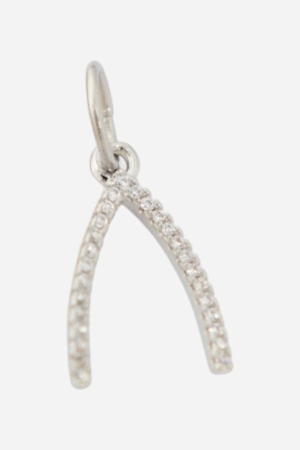 Farrah B Pave Wishbone Charm - Silver