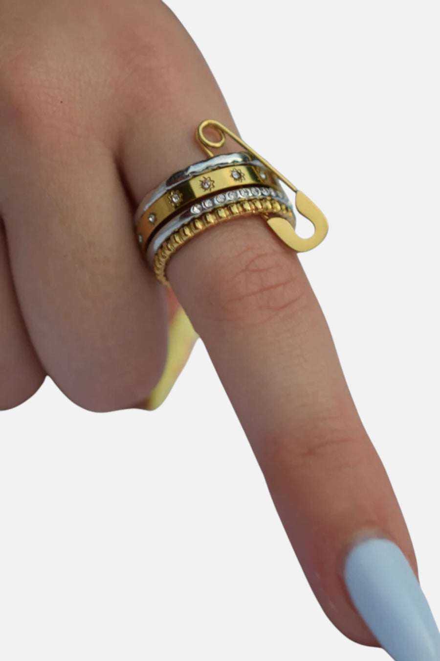 Farrah B Pin Stack Ring in Mixed Metals – back view