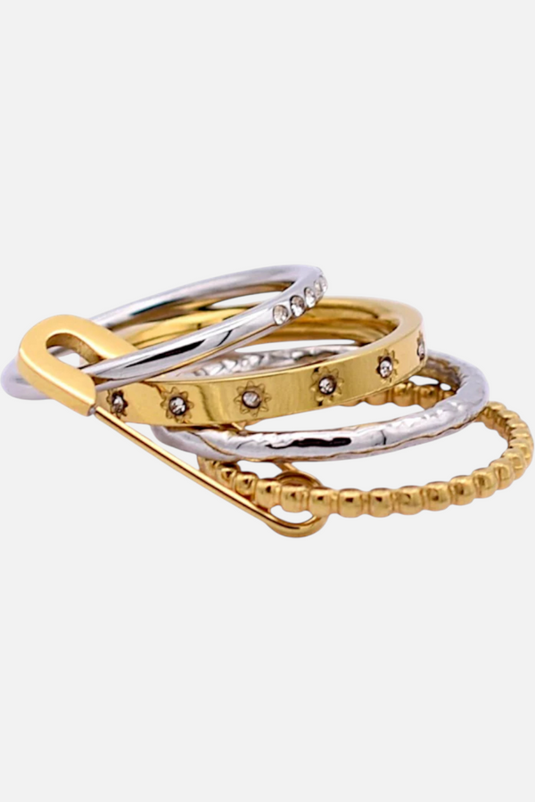Farrah B Pin Stack Ring in Mixed Metals