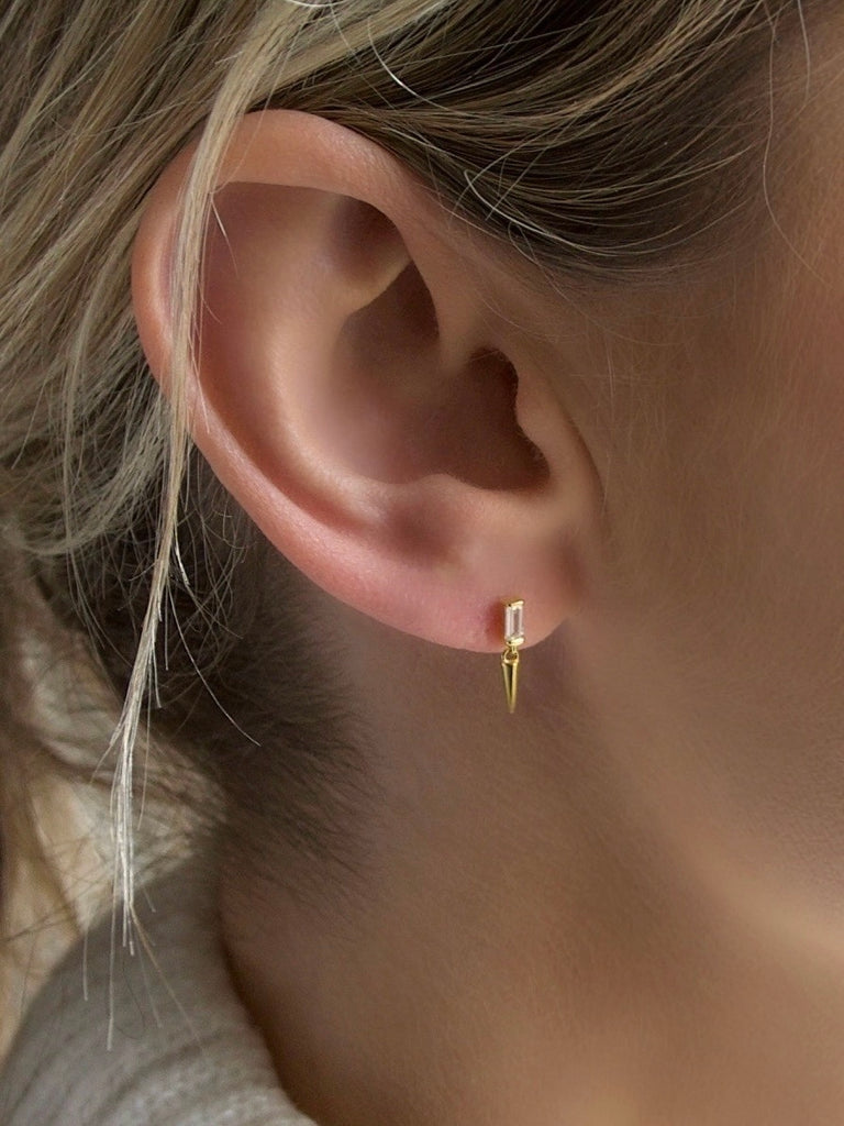 Farrah B Spiked Dangle Stud Earrings in Gold – back view