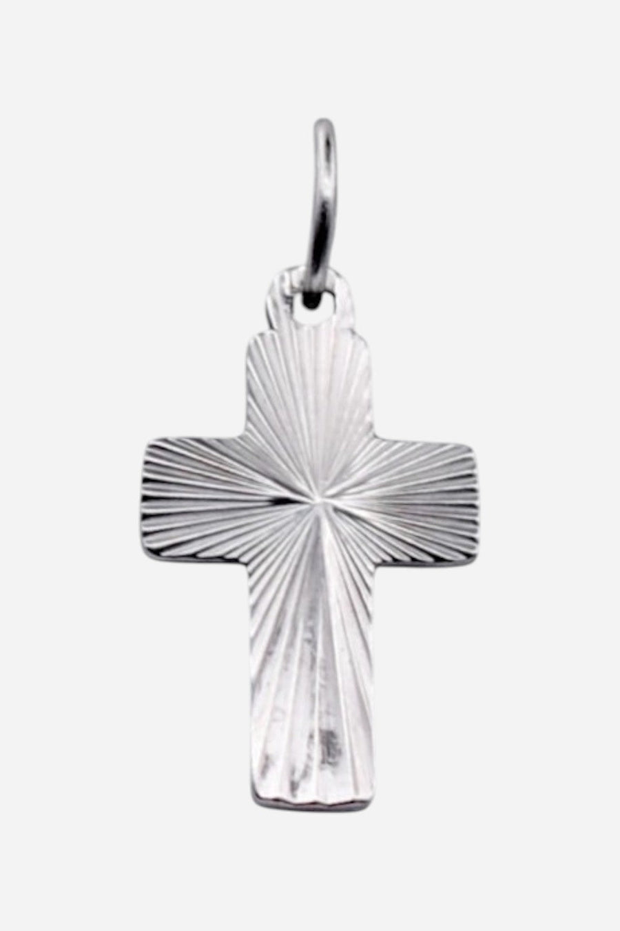 Farrah B Textured Cross Charm in Silver – front view