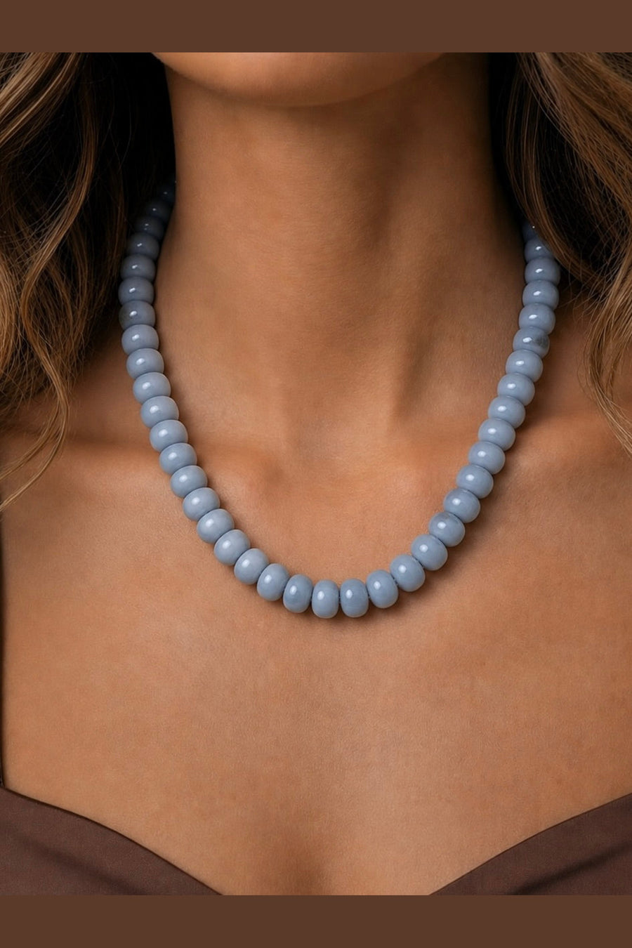 Farrah B Top Shelf Beaded Necklaces in Brown – on model