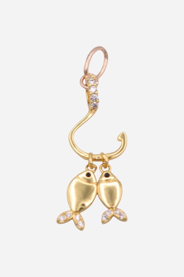 Farrah B Two Fish on a Hook Charm - Gold