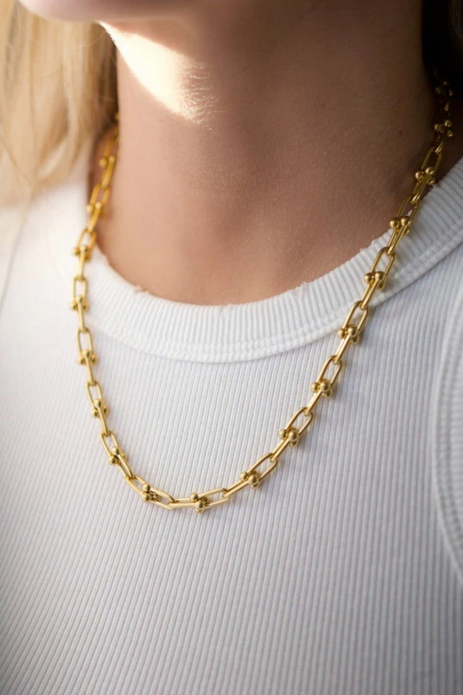 Farrah B Unhinged Necklace in Gold – back view