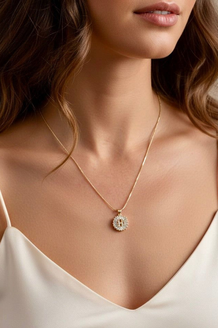 Farrah B Yours Truly Initial Necklace in Gold - Letter H – back view