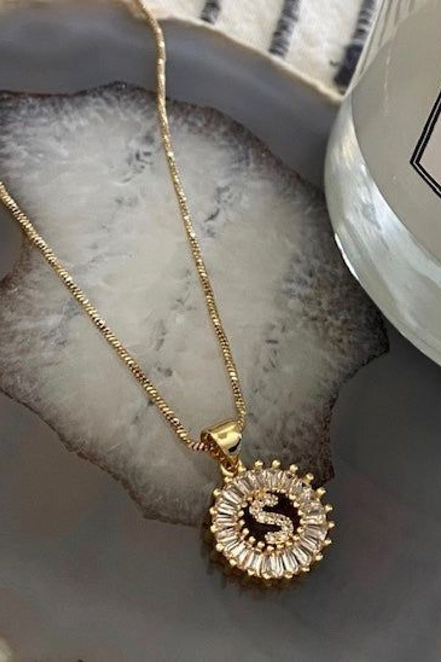Farrah B Yours Truly Initial Necklace in Gold - Letter S – front view
