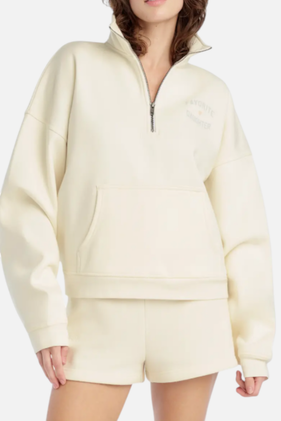 Favorite Daughter Hal Half Zip Sweatshirt in Gardenia & Light Sage