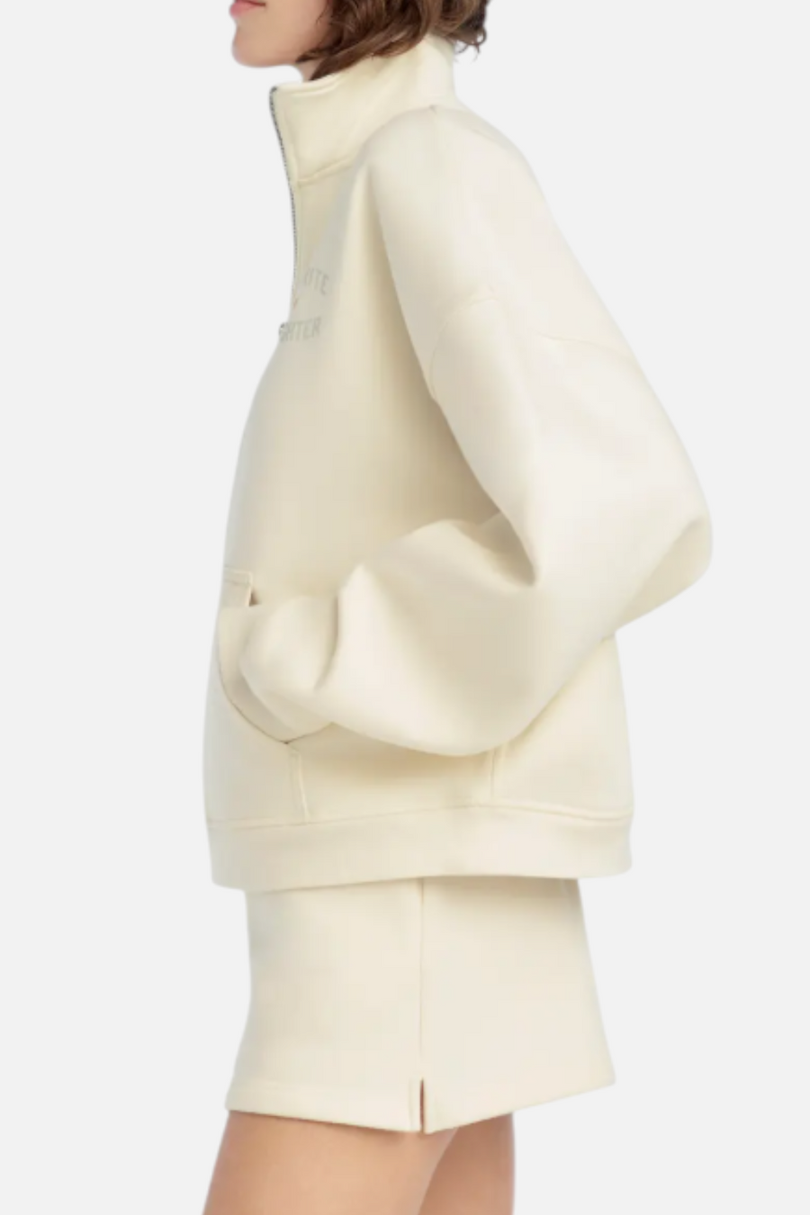 Favorite Daughter Hal Half Zip Sweatshirt in Gardenia & Light Sage