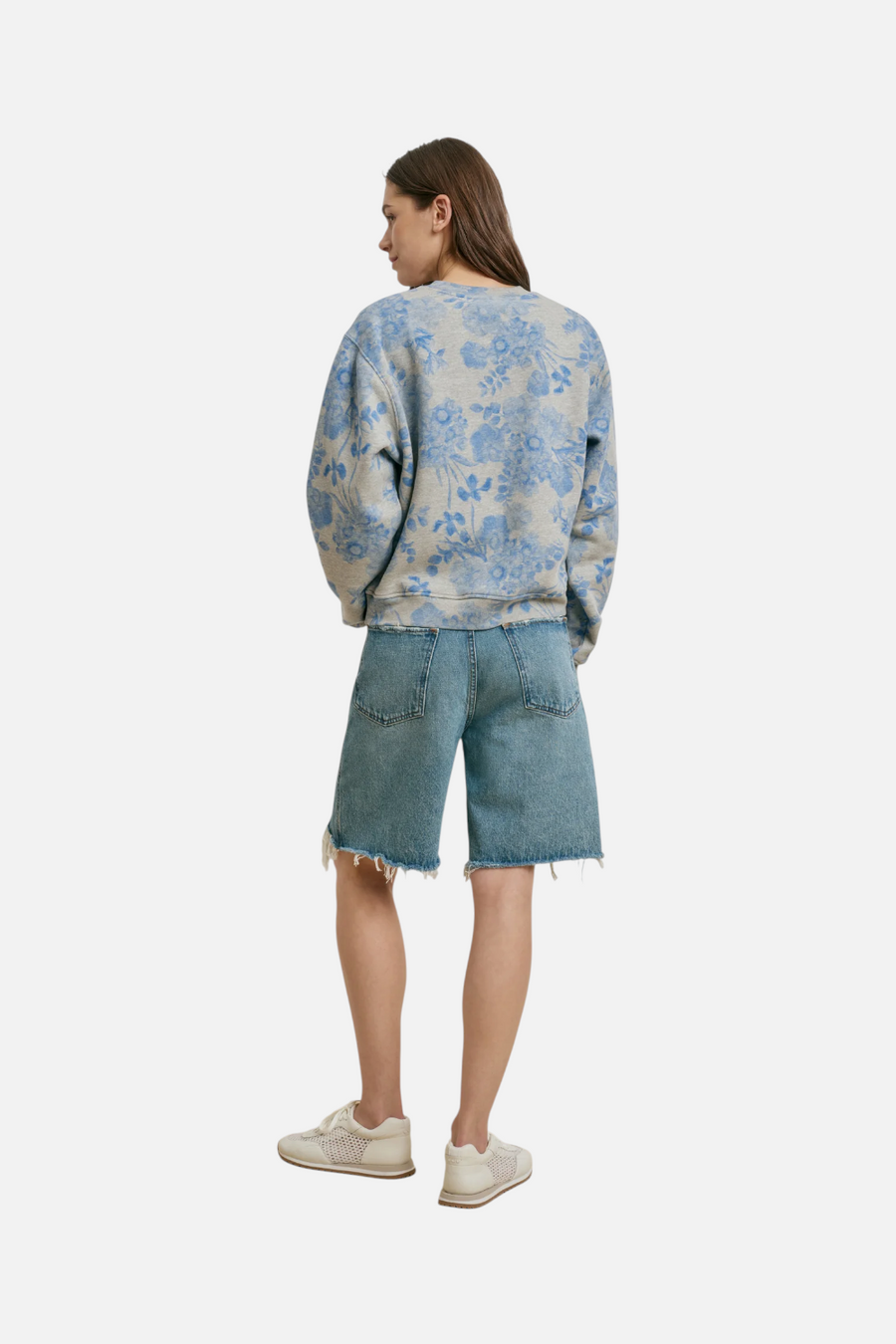 Favorite Daughter Classic Embossed Sweatshirt in Blue Distressed Floral Print – detail