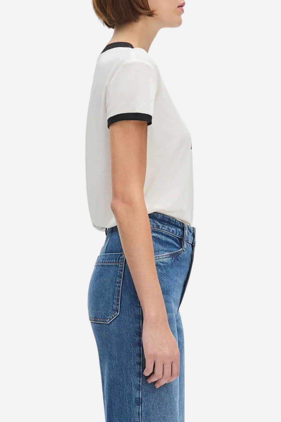 Favorite Daughter Collegiate Ringer Tee in White Black – back view