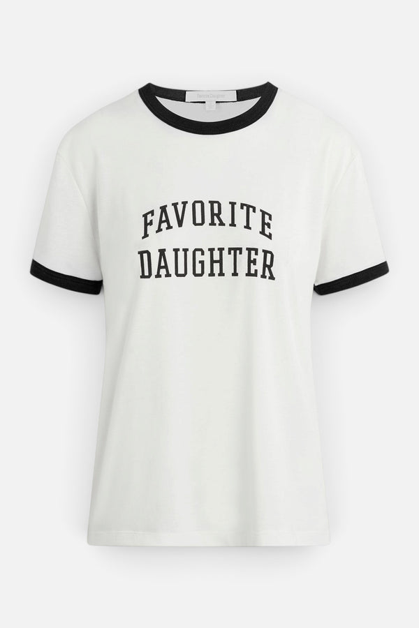 Favorite Daughter Collegiate Ringer Tee in White Black