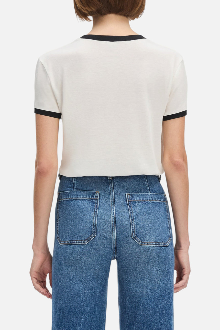 Favorite Daughter Collegiate Ringer Tee in White Black – side view