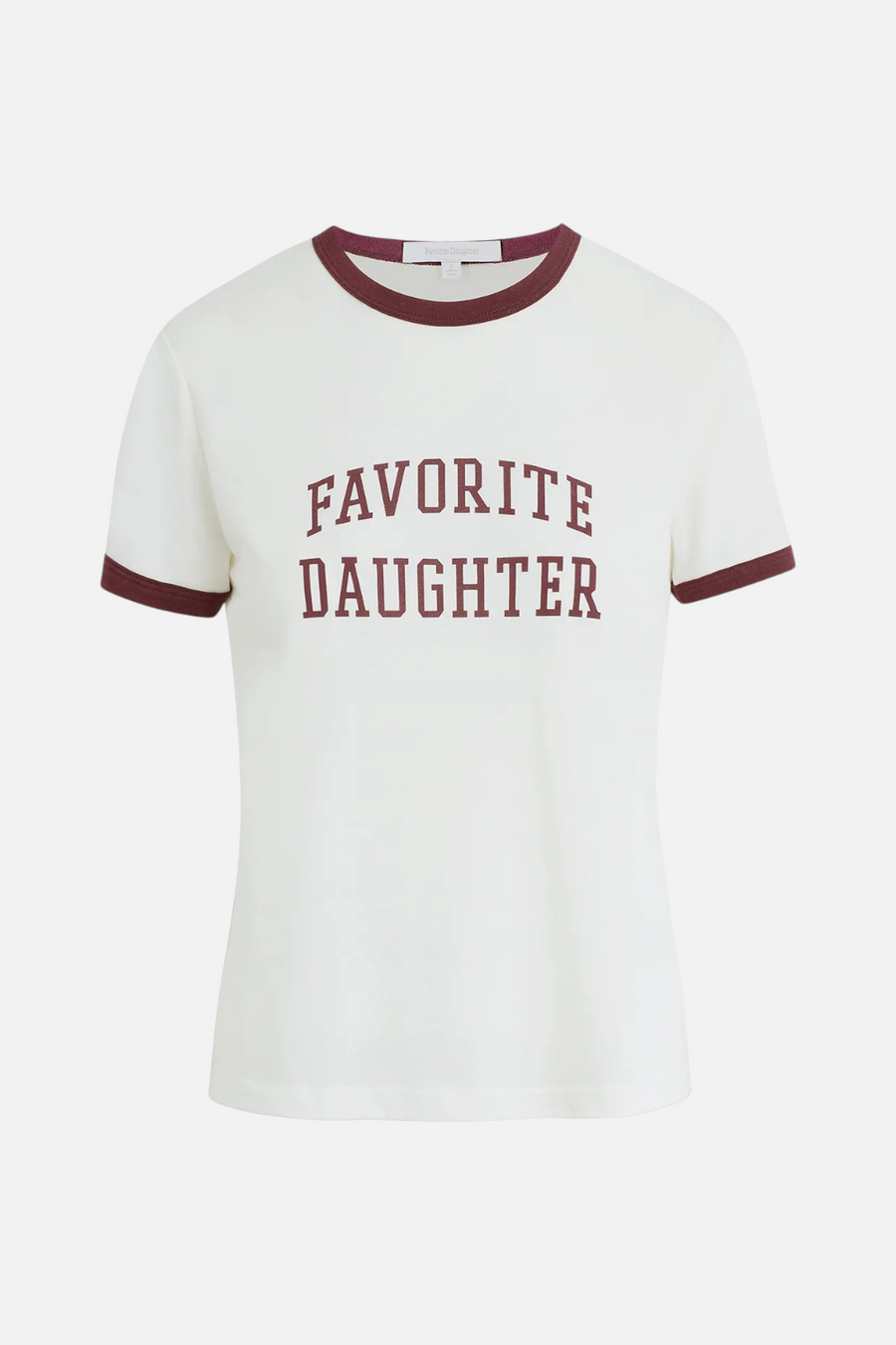 Favorite Daughter Collegiate Ringer Tee in White/Burgandy – front view