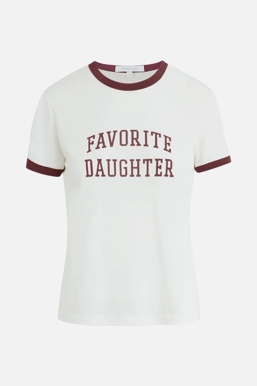 Favorite Daughter Collegiate Ringer Tee in White/Burgandy – front view